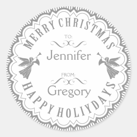 Sticker Rond Design de Noël typographique gris et blanc (Devant)