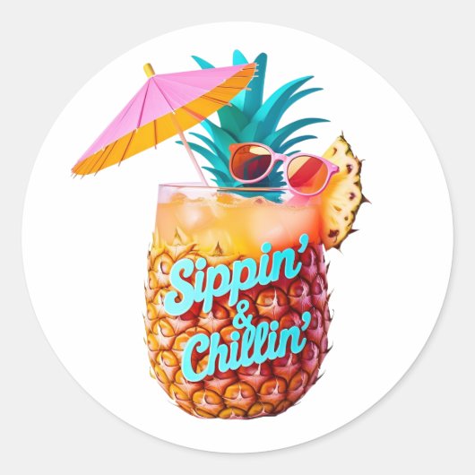 Sticker Rond Design de soirée tropicale de Sippin et Chillin (Devant)