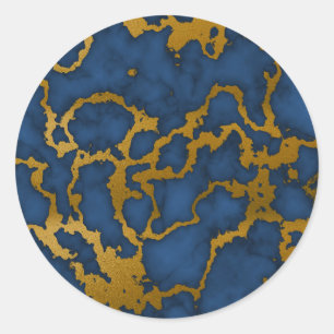 Sticker Rond Design de texture en marbre bleu foncé et or
