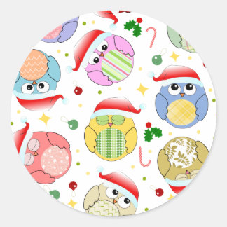 Sticker Rond Design des Chouettes de Noël