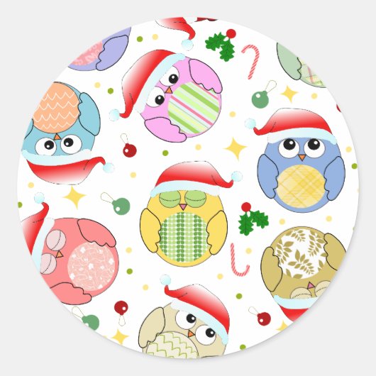 Sticker Rond Design des Chouettes de Noël (Devant)
