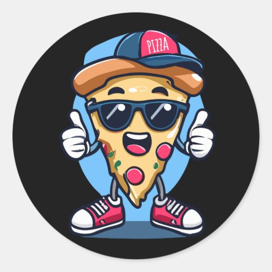 Sticker Rond Design d'impression de pizza portant un casquette  (Devant)
