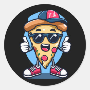 Sticker Rond Design d'impression de pizza portant un casquette
