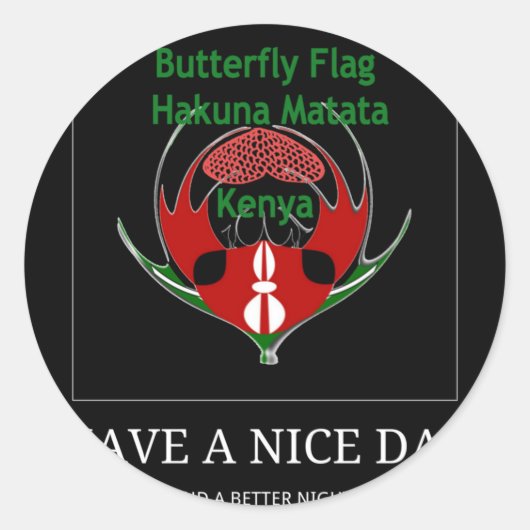 Sticker Rond Design du Bouclier kenyan : Drapeau de papillon. (Devant)