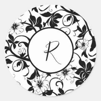 Sticker Rond Design en feuilles noires et blanches