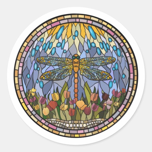 Sticker Rond Design en verre tendu avec libellule (Devant)