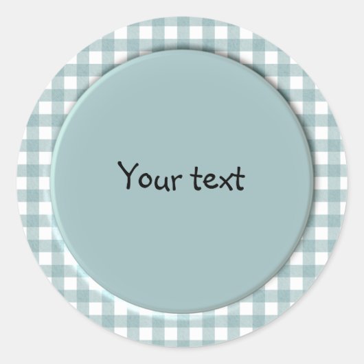 Sticker Rond Design en vichy bleu et blanc (Devant)