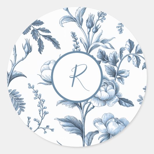 Sticker Rond Design floral bleu et blanc (Devant)