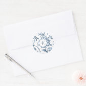 Sticker Rond Design floral bleu et blanc (Enveloppe)