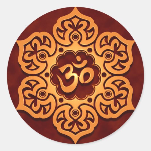 Sticker Rond Design Floral Golden Red Aum (Devant)