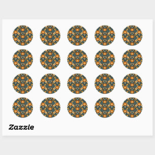 Sticker Rond Design floral orange et sarcelle moderne
