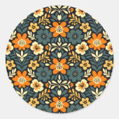 Sticker Rond Design floral orange et sarcelle moderne (Devant)