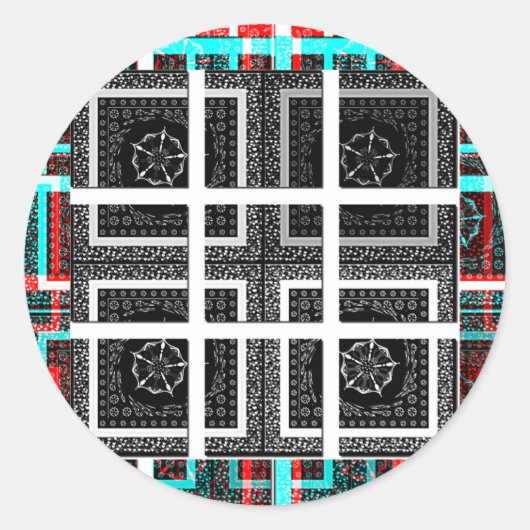 Sticker Rond Design graphique À damiers noir, blanc et rouge (Devant)