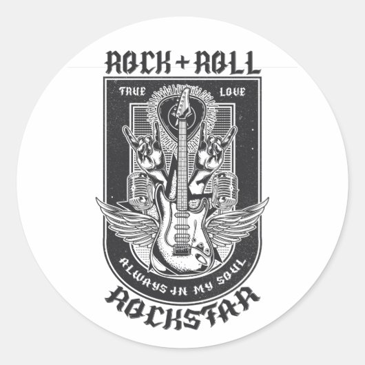 Sticker Rond Design Guitar Rock (Devant)