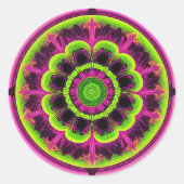 Sticker Rond Design Kaleidoscope Rose Neon Et Vert (Devant)