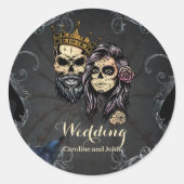 Sticker Rond Design mariage gothique foncé avec crânes (Devant)