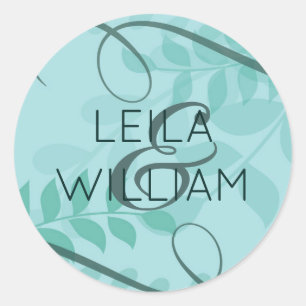 Sticker Rond Design Mariage minimaliste et floral turquoise élé