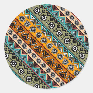 Sticker Rond Design motif aztèque coloré