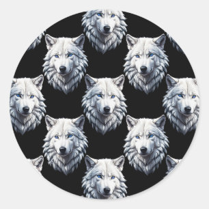 Sticker Rond Design Motif de tête de loup blanc