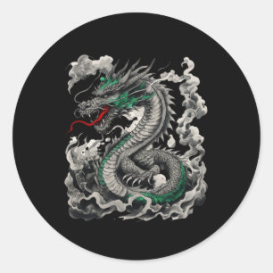 Sticker Rond Design Mythologique Dragon Tattoo Avec Noir