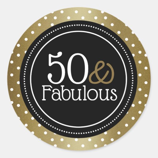 Sticker Rond Design Noir Et Or 50 Et Fabuleux (Devant)