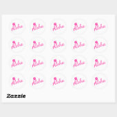 Sticker Rond Design original en texte rose ALOHA et fleur (Feuille)