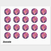 Sticker Rond Design rose chaud orange et bleu (Feuille)