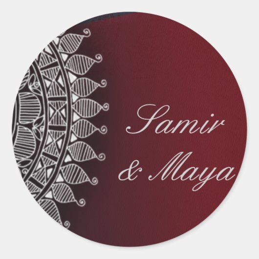 Sticker Rond Design rouge foncé et argent (Devant)