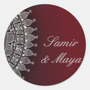 Sticker Rond Design rouge foncé et argent