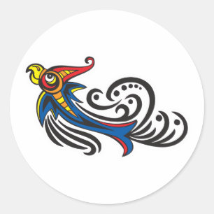 Sticker Rond Design tribal d'oiseaux dragons