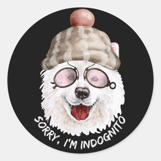 Sticker Rond DÉSOLÉ I'M INDOGNITO (Japanese Spitz) drôle chien (Devant)