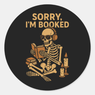 Sticker Rond Désolé, je suis réservé Drôle Halloween Lecture sq