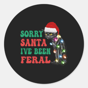 Sticker Rond Désolé Père Noël J'ai été feral Fun Chat Noël Ligh