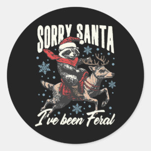 Sticker Rond Désolé Père Noël j'ai été renne raton laveur sauva
