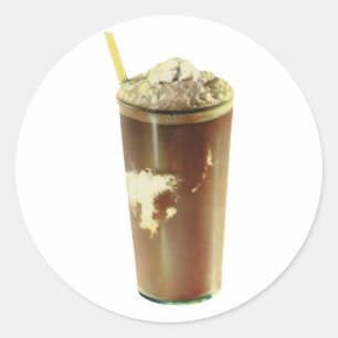 Sticker Rond Dessert Vintage, Milk-Shake au Chocolat et Crème F