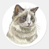 Sticker Rond Dessin à la main Ragdoll chat (Devant)