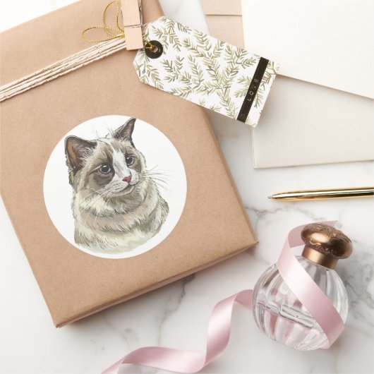 Sticker Rond Dessin à la main Ragdoll chat (Cadeaux)