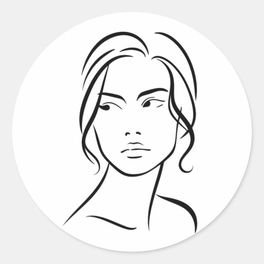 Sticker Rond Dessin à visage féminin d'une ligne 4 (Devant)