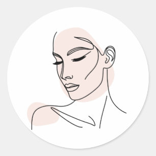 Sticker Rond Dessin à visage féminin d'une ligne no2