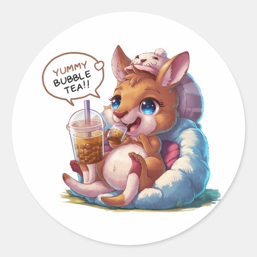 Sticker Rond Dessin adorable Kangaroo : Cosy, Kawaii Vibes (Devant)
