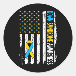 Sticker Rond Dessin américain T21 Vers le bas Syn