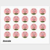 Sticker Rond Dessin amusant Cochon rond rose rose (Feuille)