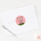 Sticker Rond Dessin amusant Cochon rond rose rose (Enveloppe)