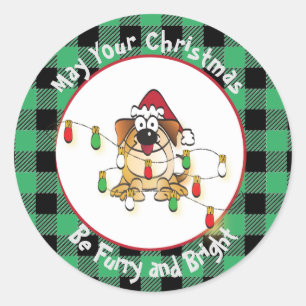 Sticker Rond Dessin amusant de Chien de Noël Dessin de Santa Ha