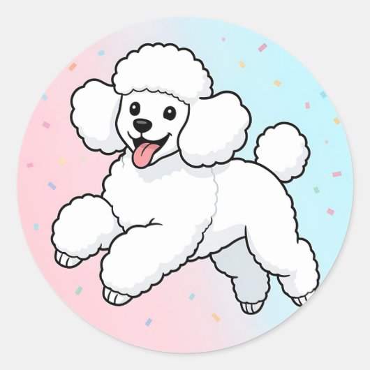 Sticker Rond Dessin animé caniche blanc heureux (Devant)