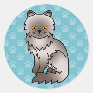 Sticker Rond Dessin animé de chat persan lilas sur fond bleu