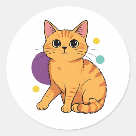Sticker Rond Dessin animé de chat roux mignon (Devant)
