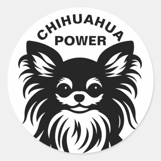 Sticker Rond Dessin animé de Chihuahua mignon à poils longs (Devant)