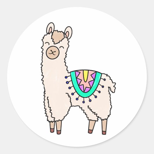 Sticker Rond dessin animé de llama alpaga souriant (Devant)