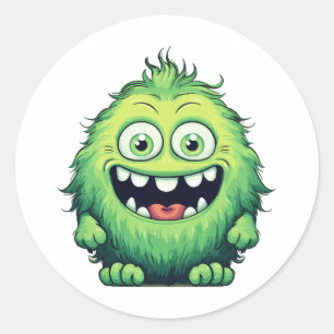 Sticker Rond Dessin animé de monstre vert mignon souriant